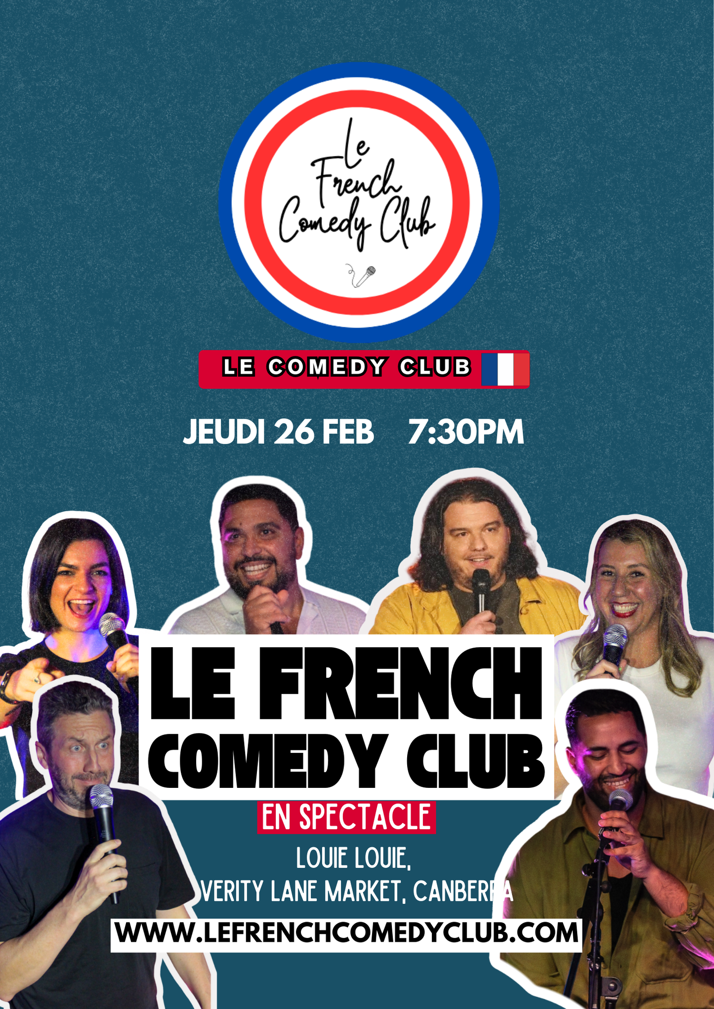 LE FRENCH COMEDY CLUB CANBERRA - Jeudi 26 Fevrier a 19h30 - Salle Louie Louie Verity Lane Market